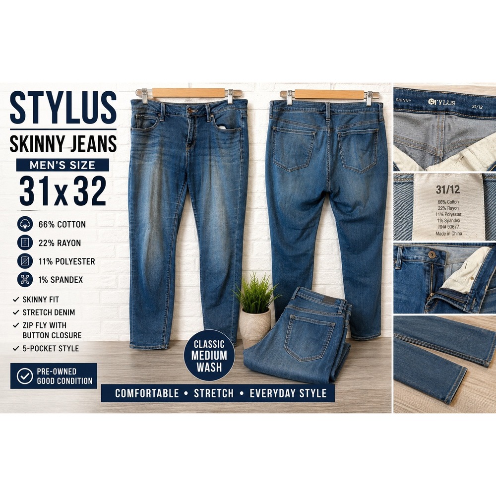 Stylus Skinny Jeans Mens 31x32 Blue Medium Wash Stretch Denim 5-Pocket Pants